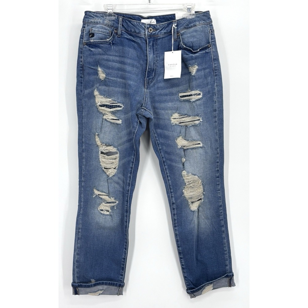 KanCan Jeans Women 15/31 NWT Straight Leg Distressed Ripped Medium Wash Denim